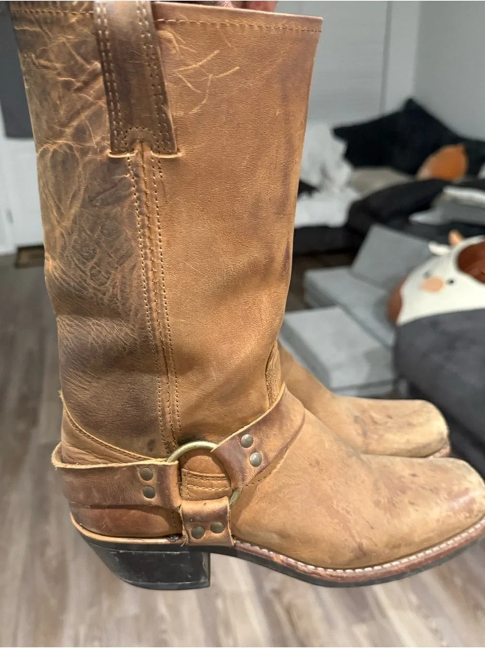 Frye 12r Brown Leather Harness Cowboy Boots - Picture 5 of 9